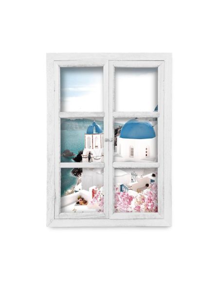 Fenêtre Décorative en Trompe Vue Sur l'ile de Santorin - 56,2 x 2 x 78,5 cm