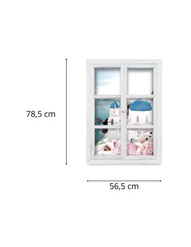 Fenêtre Décorative en Trompe Vue Sur l'ile de Santorin - 56,2 x 2 x 78,5 cm