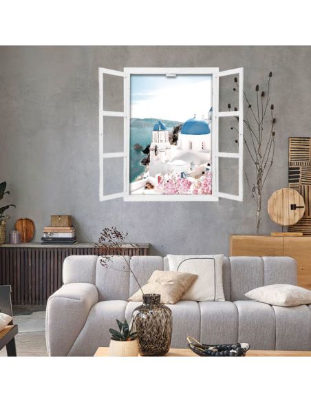 Fenêtre Décorative en Trompe Vue Sur l'ile de Santorin - 56,2 x 2 x 78,5 cm