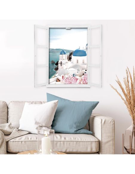 Fenêtre Décorative en Trompe Vue Sur l'ile de Santorin - 56,2 x 2 x 78,5 cm