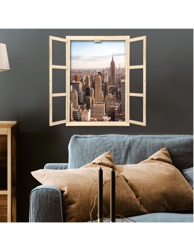 Fenêtre Décorative en Trompe Vue sur New York - 56,2 x 2 x 78,5 cm