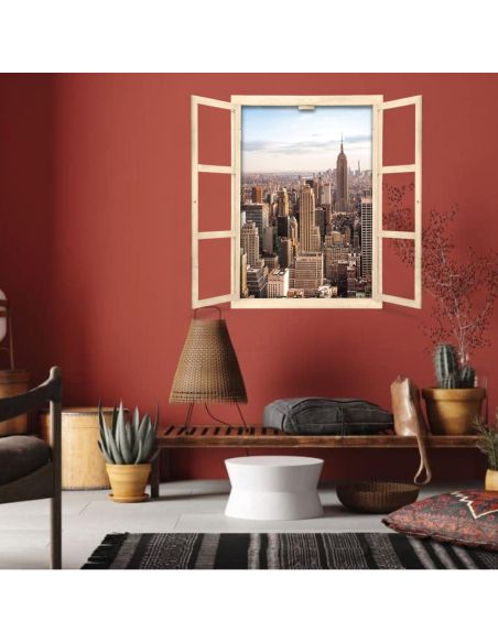Fenêtre Décorative en Trompe Vue sur New York - 56,2 x 2 x 78,5 cm