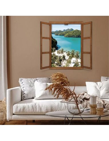 Fenêtre Décorative en Trompe l'œil Vue Plage de Thaïlande  - 56,2 x 2 x 78,5 cm
