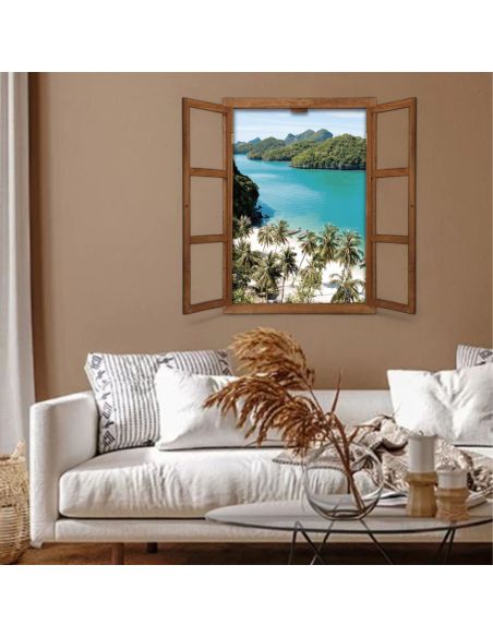 Fenêtre Décorative en Trompe l'œil Vue Plage de Thaïlande  - 56,2 x 2 x 78,5 cm