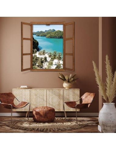 Fenêtre Décorative en Trompe l'œil Vue Plage de Thaïlande  - 56,2 x 2 x 78,5 cm
