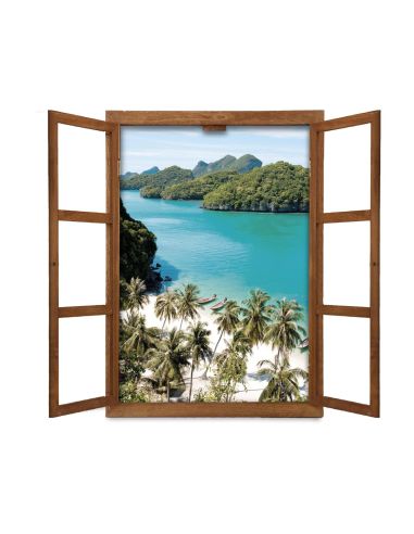 Fenêtre Décorative en Trompe l'œil Vue Plage de Thaïlande  - 56,2 x 2 x 78,5 cm