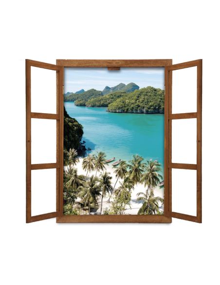 Fenêtre Décorative en Trompe l'œil Vue Plage de Thaïlande  - 56,2 x 2 x 78,5 cm