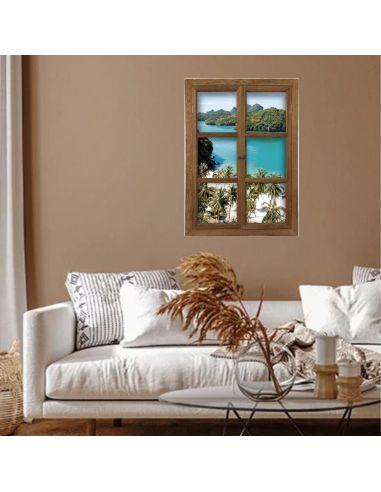 Fenêtre Décorative en Trompe l'œil Vue Plage de Thaïlande  - 56,2 x 2 x 78,5 cm