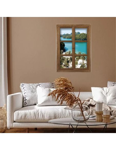 Fenêtre Décorative en Trompe l'œil Vue Plage de Thaïlande  - 56,2 x 2 x 78,5 cm