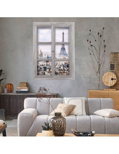 Fenêtre Décorative en Trompe Vue de Paris - 56,2 x 2 x 78,5 cm