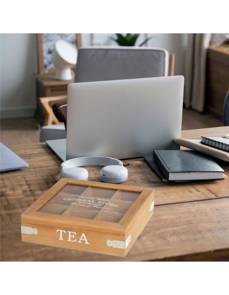 CAISSE 9 COMPRATIMENTS MDF-CRISTAL 24 X 24 X 7 CM