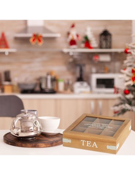 CAISSE 9 COMPRATIMENTS MDF-CRISTAL 24 X 24 X 7 CM