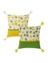 Lot de  2 Coussins avec Pompons Motif Végétal Déhoussable Style 1 - Dimensions : 45 x 45 cm