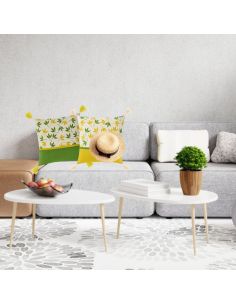 Lot de  2 Coussins avec Pompons Motif Végétal Déhoussable Style 1 - Dimensions : 45 x 45 cm 2