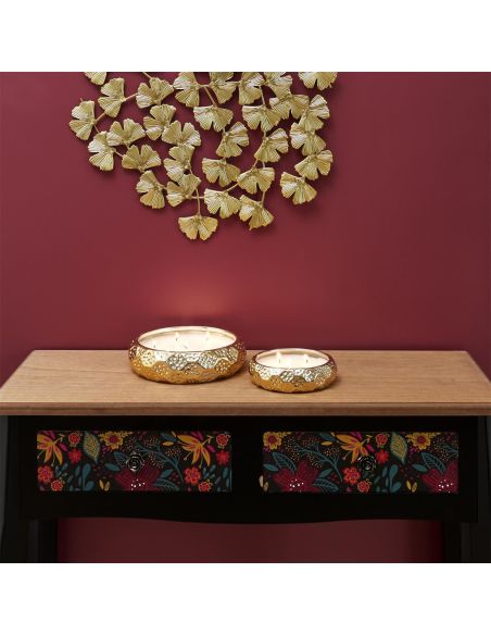 Bougie Parfumée 7 Mèches Céramique Dorée - Senteur Ambre - Dimensions : 20 x 5cm