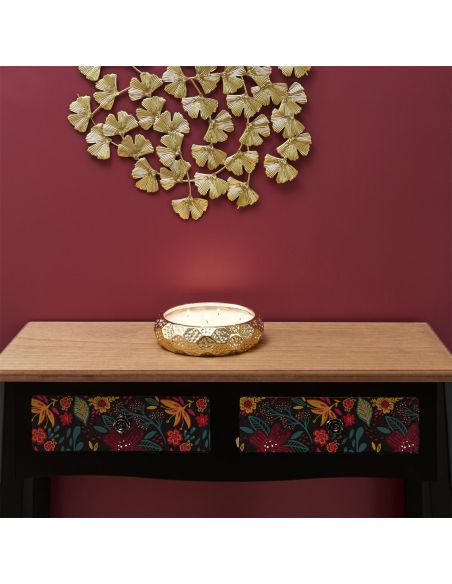 Bougie Parfumée 7 Mèches Céramique Dorée - Senteur Ambre - Dimensions : 20 x 5cm