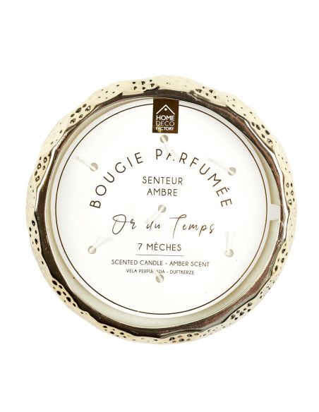 Bougie Parfumée 7 Mèches Céramique Dorée - Senteur Ambre - Dimensions : 20 x 5cm