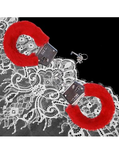 Menottes avec Fourrure Rouge Saint Valentin - Dimensions : 20 x 6 x 2 cm