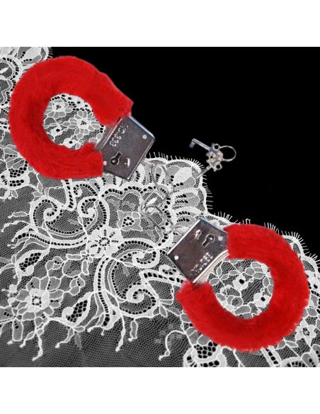 Menottes avec Fourrure Rouge Saint Valentin - Dimensions : 20 x 6 x 2 cm