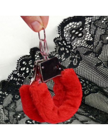 Menottes avec Fourrure Rouge Saint Valentin - Dimensions : 20 x 6 x 2 cm