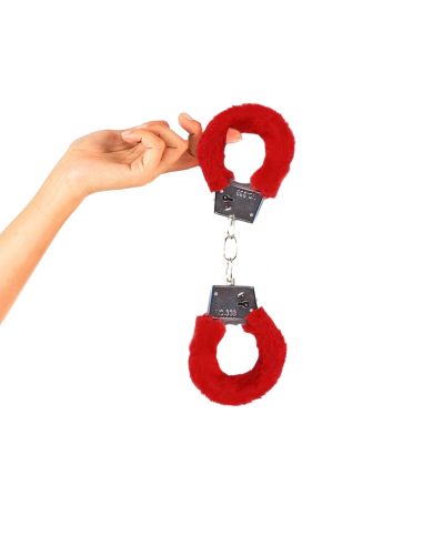Menottes avec Fourrure Rouge Saint Valentin - Dimensions : 20 x 6 x 2 cm