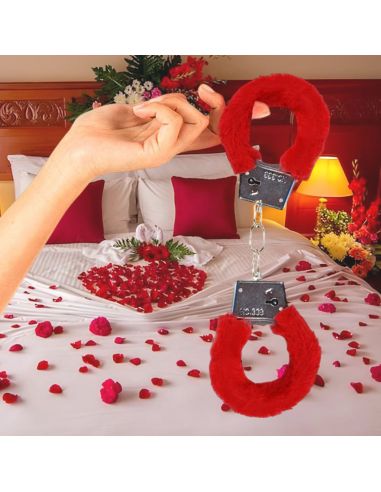 Menottes avec Fourrure Rouge Saint Valentin - Dimensions : 20 x 6 x 2 cm
