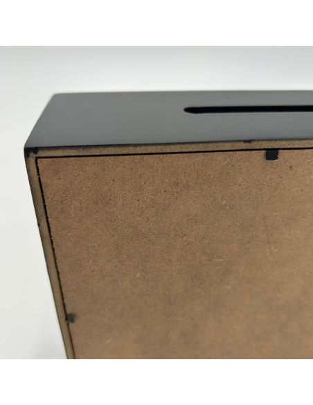 Tirelire en Bois et Verre " Tattoo Fund " - Dimensions : 18 x 18 x 7 cm - Disponible en 2 Modèles