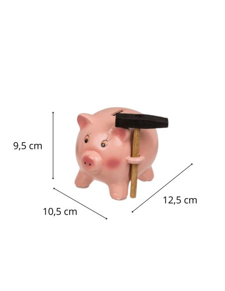 Tirelire Cochon Rose avec Marteau - Dimensions : 12,5 x 10,5 x 9,5 cm