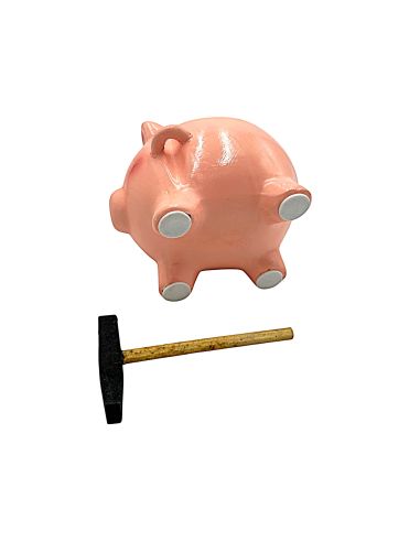 Tirelire Cochon Rose avec Marteau - Dimensions : 12,5 x 10,5 x 9,5 cm