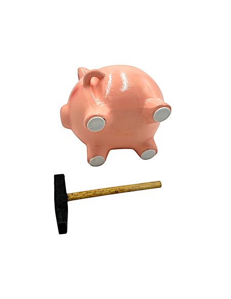 Tirelire Cochon Rose avec Marteau - Dimensions : 12,5 x 10,5 x 9,5 cm
