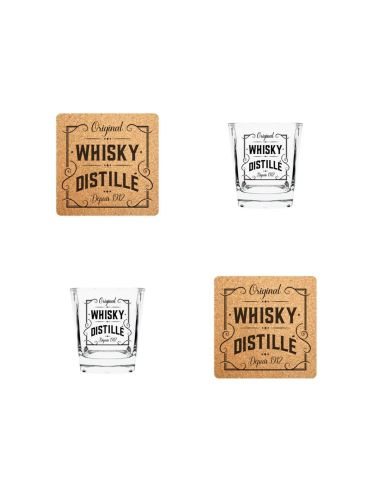 Coffret Prestige à  Whisky - Contiens : 2 Verres et 2 Dessous de Verre 