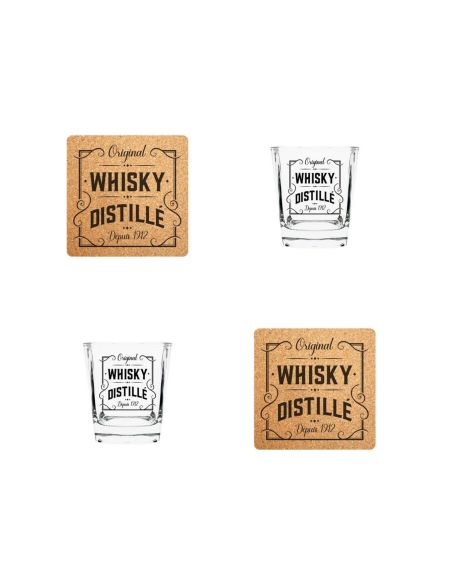 Coffret Prestige à  Whisky - Contiens : 2 Verres et 2 Dessous de Verre 