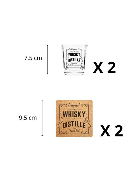 Coffret Prestige à  Whisky - Contiens : 2 Verres et 2 Dessous de Verre 