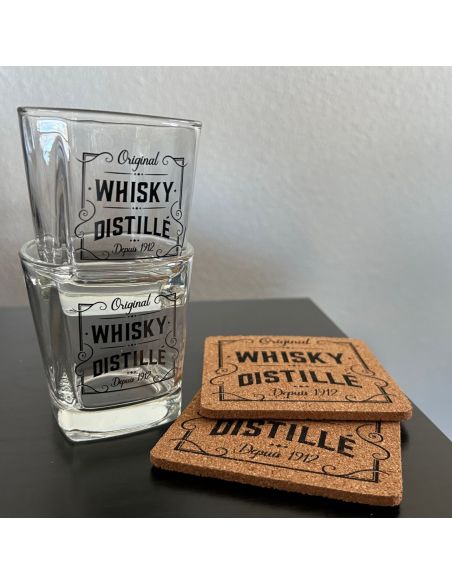 Coffret Prestige à  Whisky - Contiens : 2 Verres et 2 Dessous de Verre 