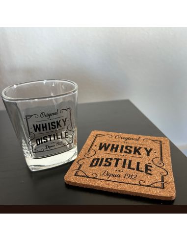 Coffret Prestige à  Whisky - Contiens : 2 Verres et 2 Dessous de Verre 