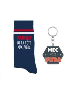 Coffret Chaussettes et Porte-clé " Mec plus Ultra"