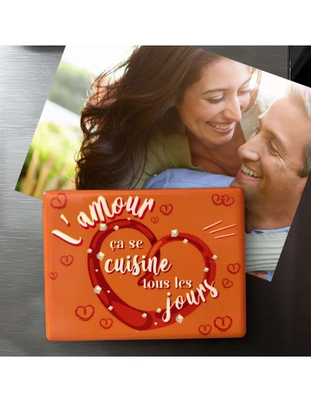 Magnet Saint Valentin "L'Amour ça se Cuisine Tous les Jours " - Dimensions : 8 x 6 cm
