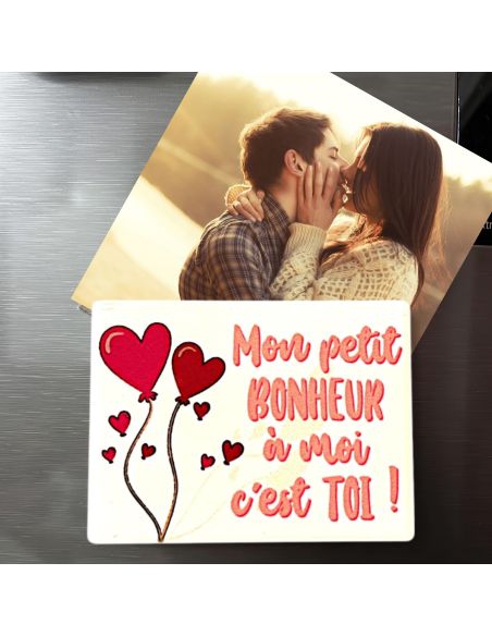 Magnet Saint Valentin "Mon Petit Bonheur à Moi C'est Toi" - Dimensions : 8 x 6 cm