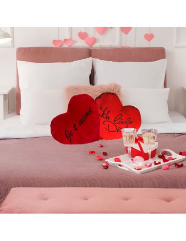 Coussin Coeur Rouge Brodé "Je t'aime" XL - Dimensions : 67 x 47 cm