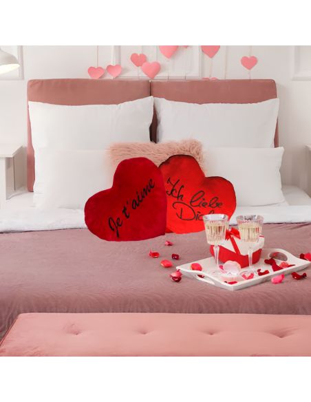 Coussin Coeur Rouge Brodé "Je t'aime" XL - Dimensions : 67 x 47 cm
