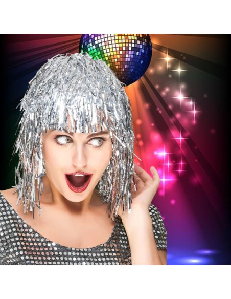 Perruque Disco Métallique - Couleurs Disponibles : Argenté, Doré et Violet