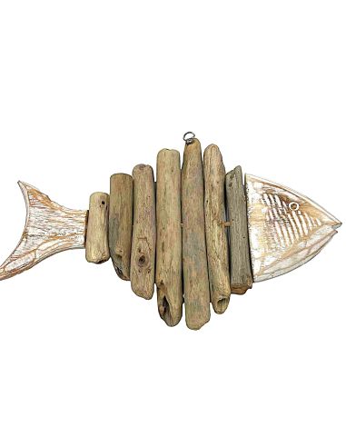 Décoration murale Poisson Bois Flotté - Dimension : 30 x 20 cm