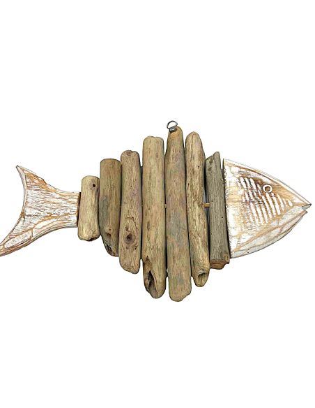 Décoration murale Poisson Bois Flotté - Dimension : 30 x 20 cm