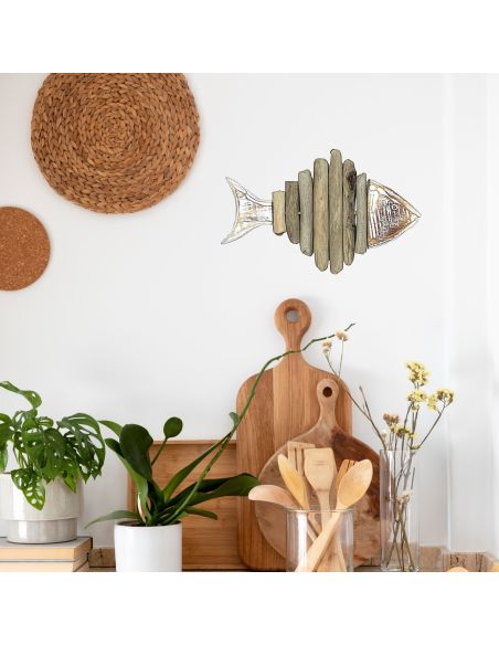 Décoration murale Poisson Bois Flotté - Dimension : 30 x 20 cm