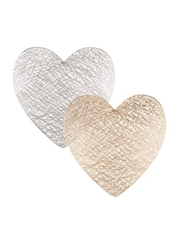 2 Sets de Table Saint Valentin Coeur Argenté et Doré - Dimensions : 38 x 39 cm