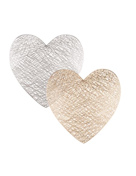 2 Sets de Table Saint Valentin Coeur Argenté et Doré - Dimensions : 38 x 39 cm