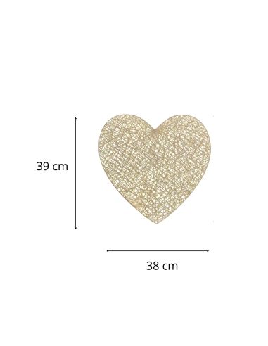 2 Sets de Table Saint Valentin Coeur Argenté et Doré - Dimensions : 38 x 39 cm