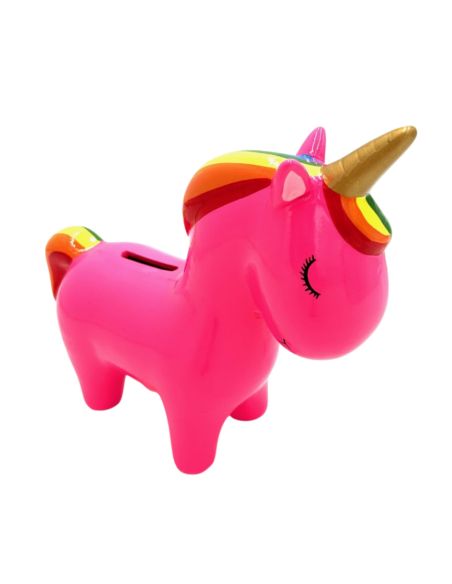 Tirelire Licorne en Céramique - Dimensions : 20 x 7,5 x 16,5 cm - Couleurs Disponibles : Blanc ou Rose