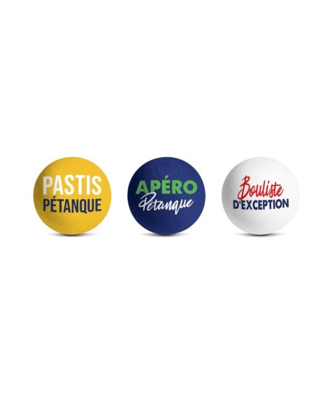 Lot de 3 Cochonnets Pétanque Club - Couleurs : Bleu, Blanc, Jaune