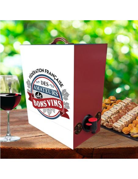 Porte Cubi en Bois "Amateurs de Bons Vins" - Pour un Cubi de 3 Litres